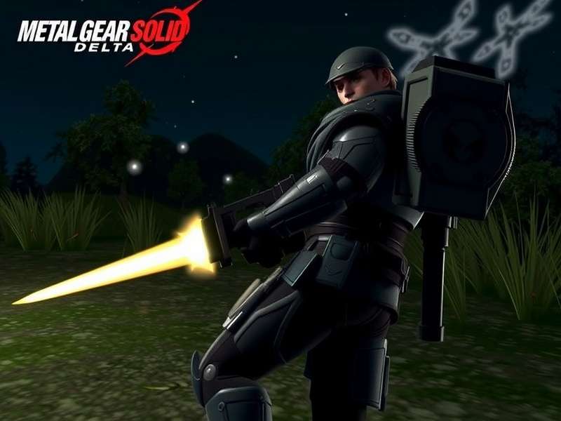 Stealth gameplay scene from Metal Gear Solid Delta Action demonstration showing a character in shadow
